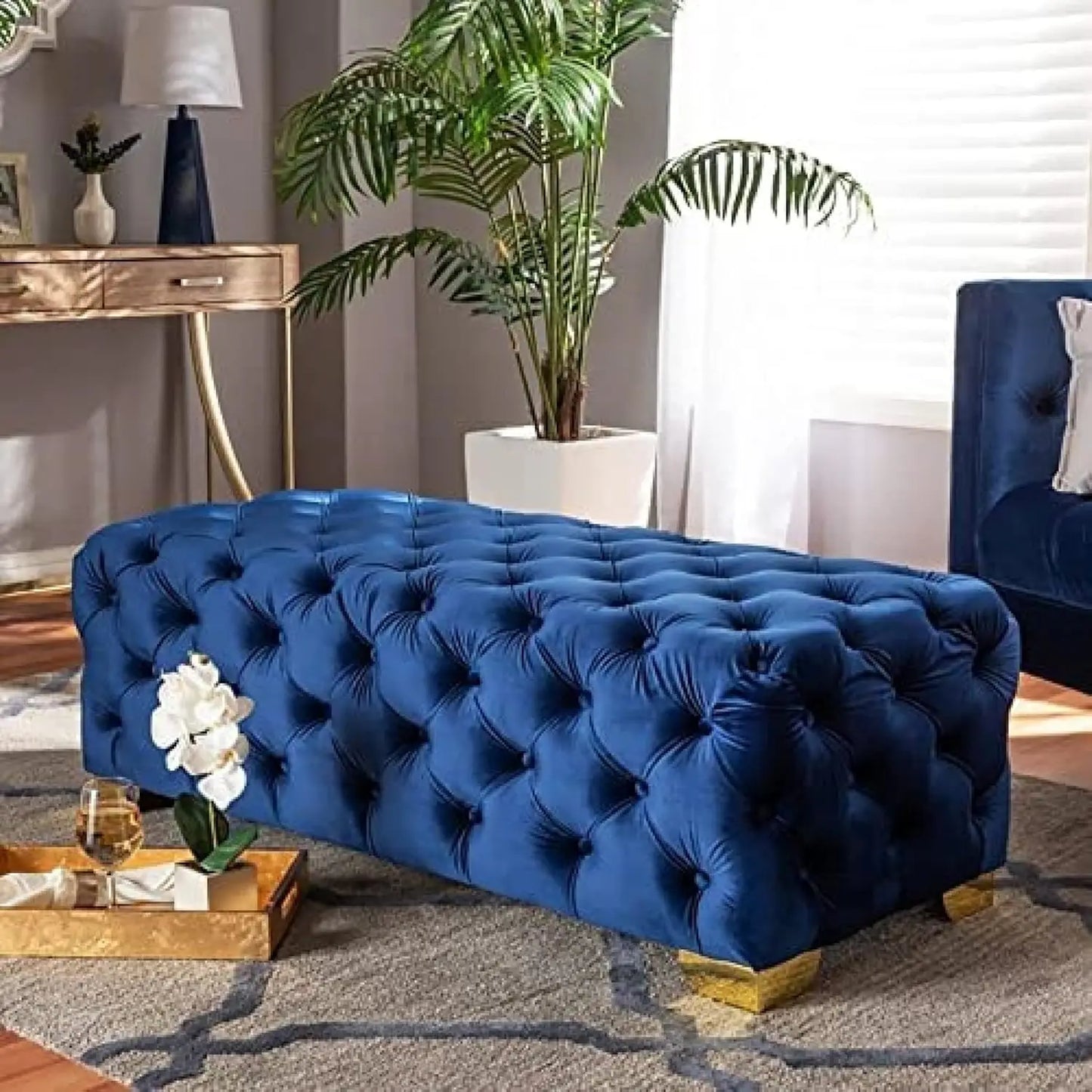 Rectangular End of Bed Bench Velvet Fabic,Button Tufted Upholstered Entryway Bench,Luxurious Bedside, Customized
