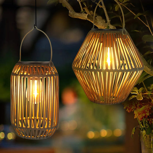 Solar Lantern Outdoor Solar Lanterns Waterproof for Outside Hanging Woven Lantern Boho Lamp Lights Decoration for Garden Yard