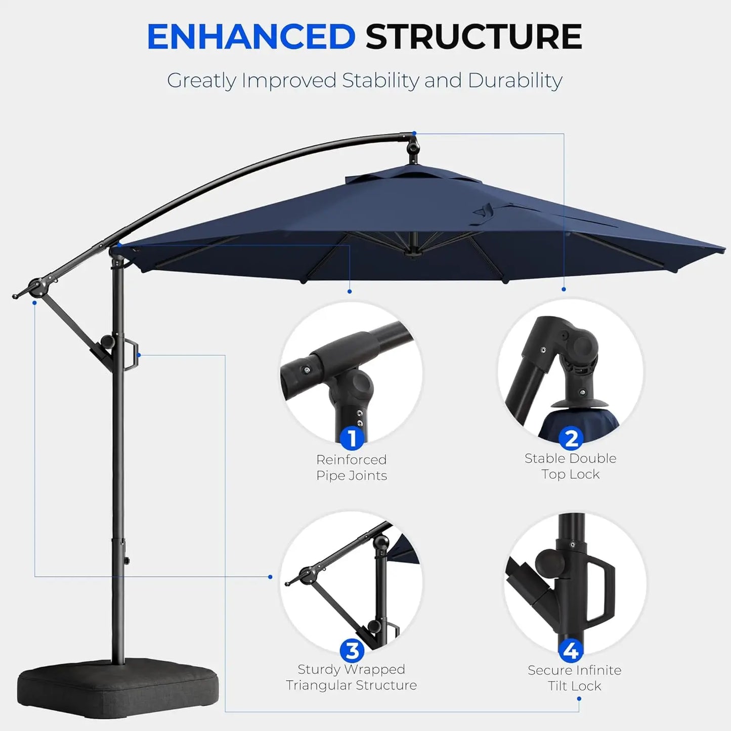 10ft Offset Patio Umbrella - w/Base, Cantilever Offset Hanging Patio Outdoor Market Umbrella UPF50+ UV Protection, Customized