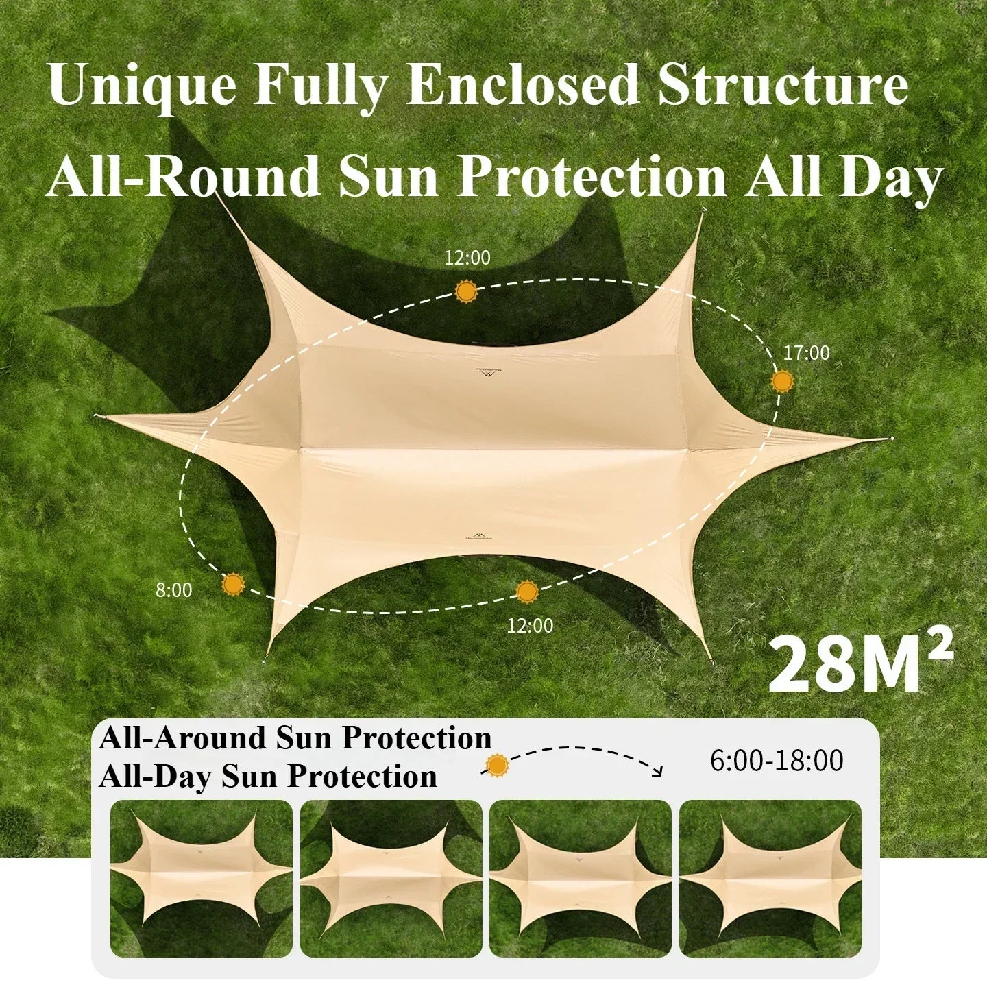 MOUNTAINHIKER 2-10 Persons Outdoor Cat Ear Canopy Tent 210D Oxford Blackout Sun Shelters Camping 28㎡ Quick Setup Sunshade Awning