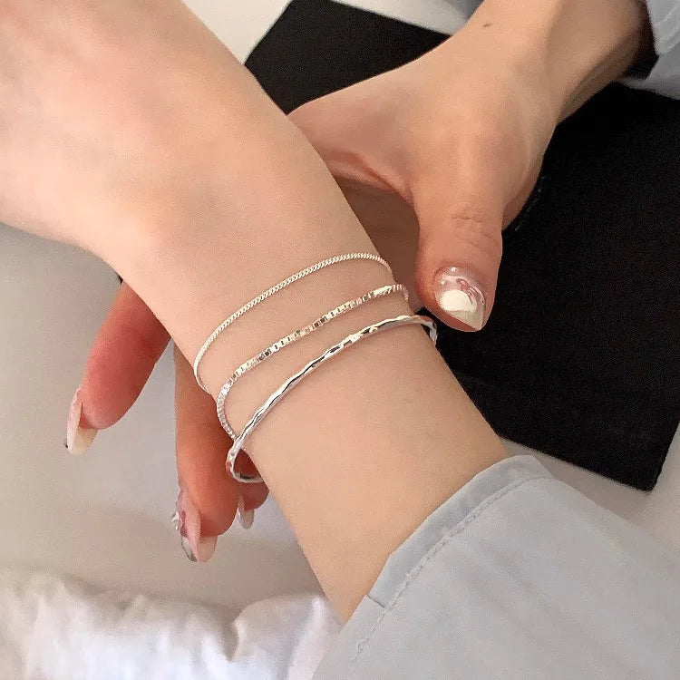 925 Sterling Silver Bracelet Geometric Cube Circle Punk Asymmetric Beaded For Woman Girl Fashion Jewelry Gift Dropship Wholesale