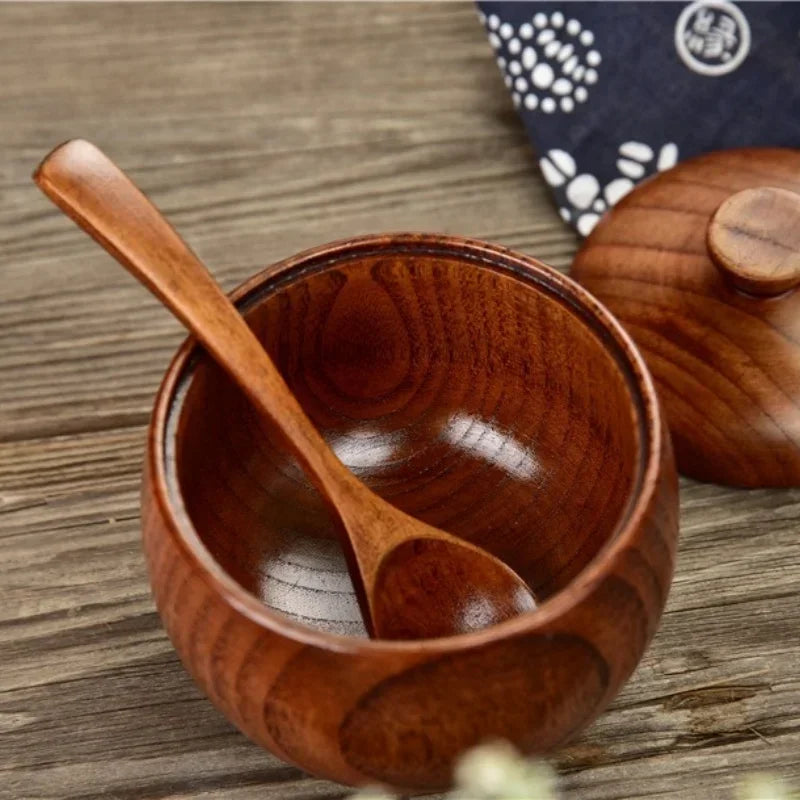 JUSTINLAU Wooden Salt Shaker Vintage Seasoning Jar with Lid Salt Cellar Sugar Spice Jar Chili Seasoning Container Jars Salt Box