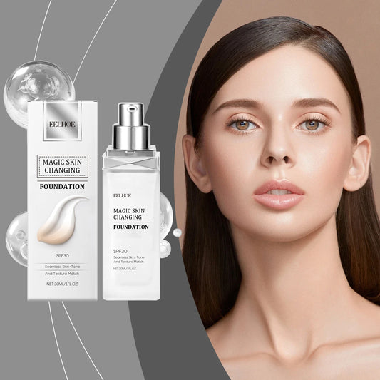 Color Changing Foundation Hyaluronic Acid Waterproof Oil Control High Coverage Makeup Base Magic Covering Foundation Liquid 30ml