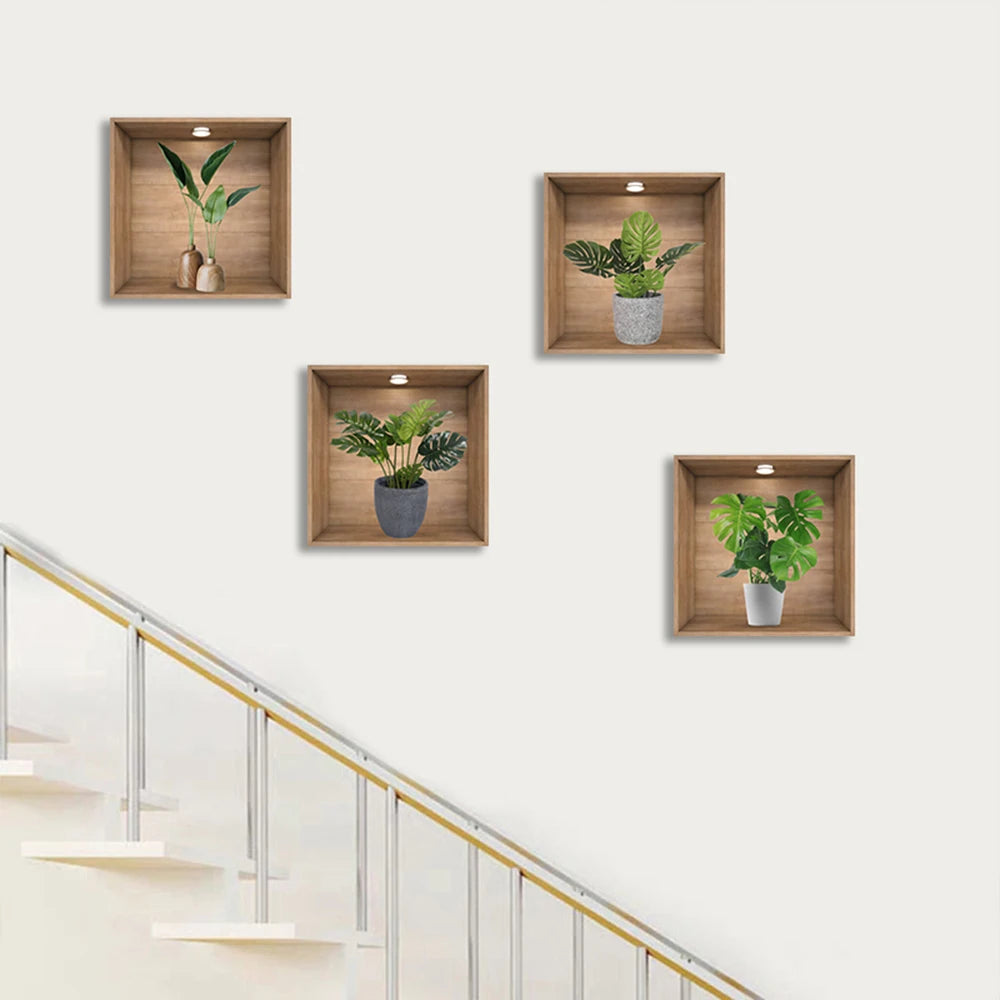 11 Styles cabinet decoration simulation plant potted plant oil resistant and waterproof PVC frameless wall sticker