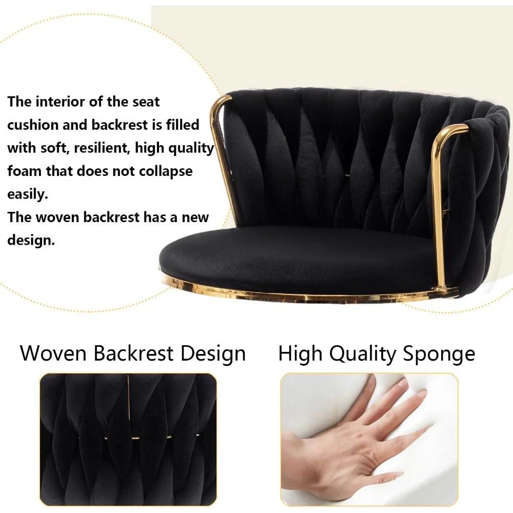 Gold Velvet Bar Stools Set of 4, Swivel Counter Height Bar Stools with Back, Adjustable Woven Barstools for Kitchen Island, Pub