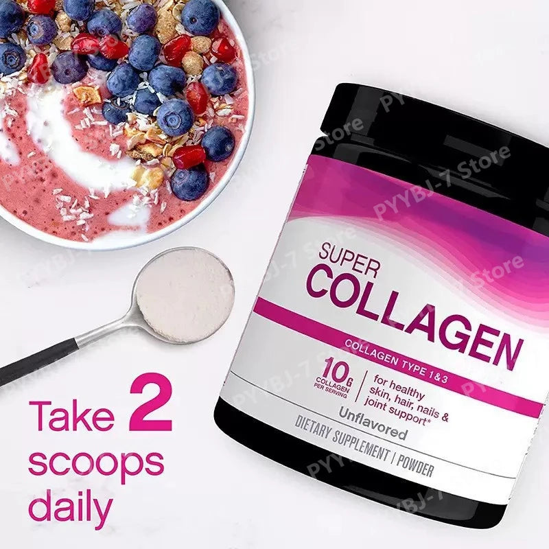 Super Collagen Powder A 6600mg Types 1 & 3 Unflavored 7 Ounces Bone Joint Skin Hair Nails Support Daily Nutritional Supplement