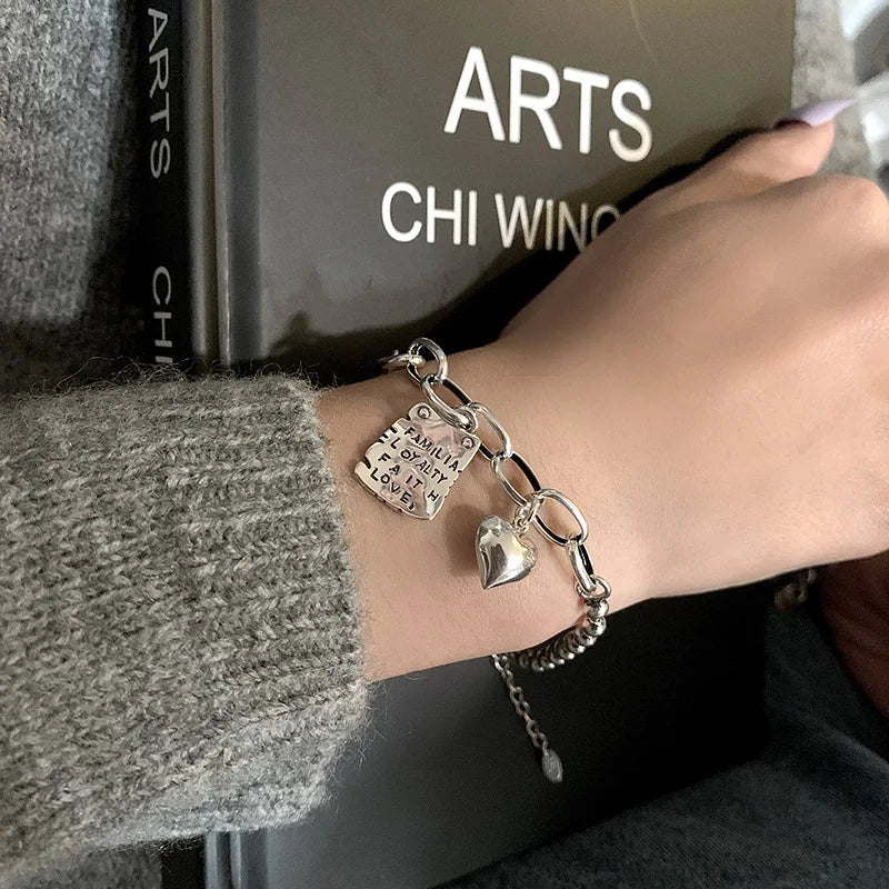 925 Sterling Silver Bracelet Geometric Cube Circle Punk Asymmetric Beaded For Woman Girl Fashion Jewelry Gift Dropship Wholesale