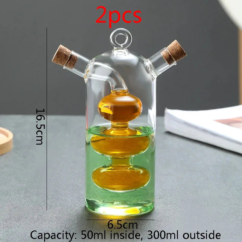 2-in-1 Double Layer Bottle Soy Sauce Vinegar Glass Bottle Oil Pot Heat Resistant Sealed Jar Condiment Storage Jar Kitchen Tools