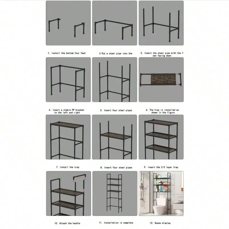 3 Layer Bathroom Washing Machine Storage Rack No Drill Multifunctional Movable Storage Organizer for Laundry Room