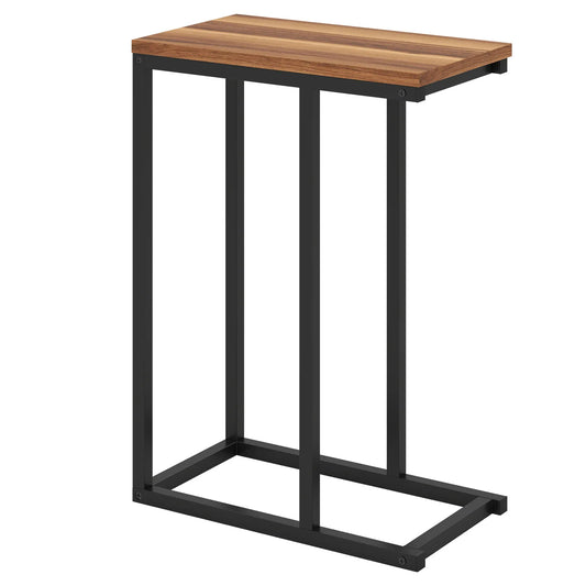 C-shaped End Table w/ Adjustable Foot Pads, Small Snack Table for Living Room