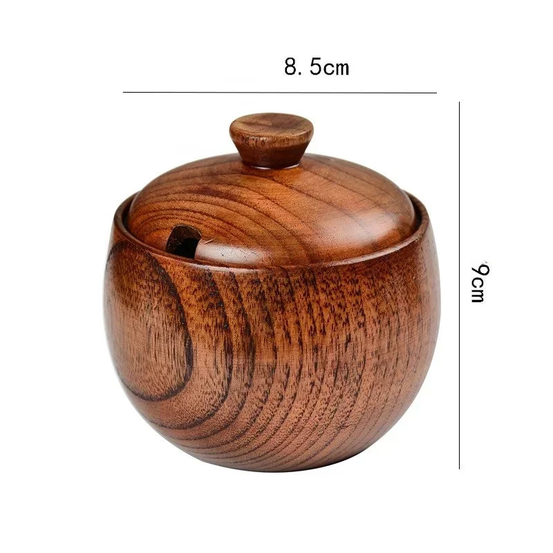 JUSTINLAU Wooden Salt Shaker Vintage Seasoning Jar with Lid Salt Cellar Sugar Spice Jar Chili Seasoning Container Jars Salt Box