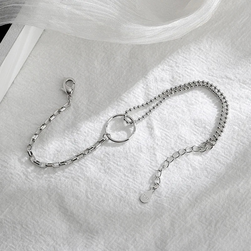 925 Sterling Silver Bracelet Geometric Cube Circle Punk Asymmetric Beaded For Woman Girl Fashion Jewelry Gift Dropship Wholesale
