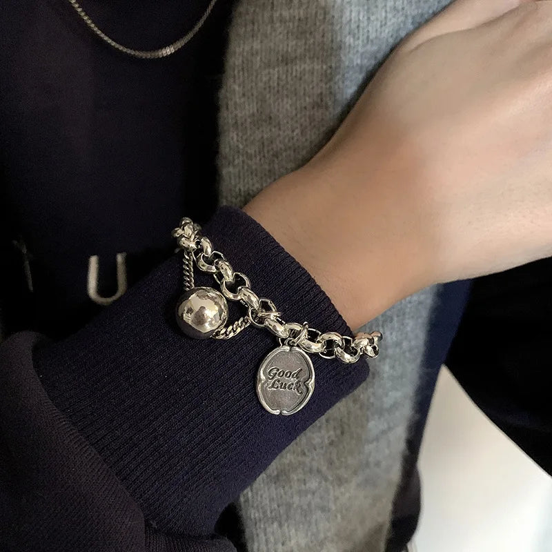 925 Sterling Silver Bracelet Geometric Cube Circle Punk Asymmetric Beaded For Woman Girl Fashion Jewelry Gift Dropship Wholesale
