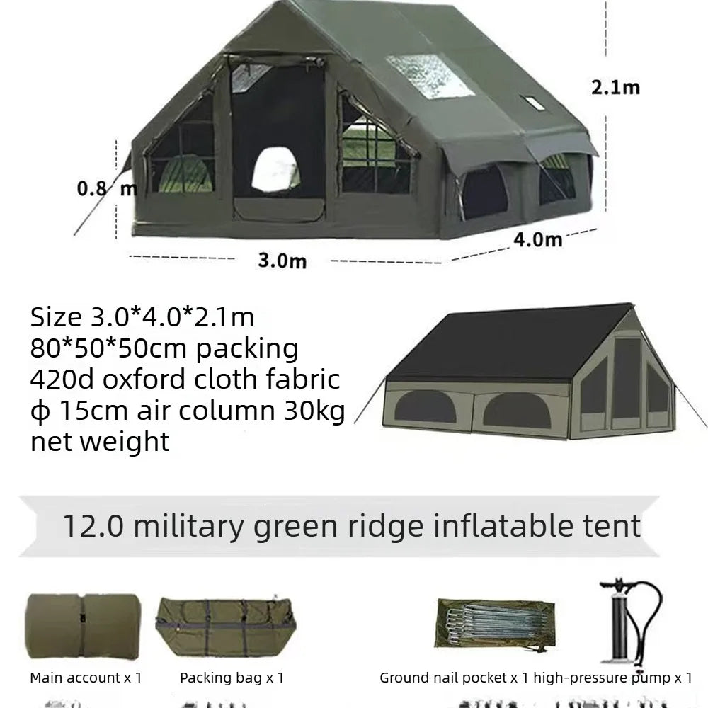 12㎡ Large Inflatable Camping Tent 4-8 people with Windows Portable Waterproof Sunscreencamping Tent Four Season Tents