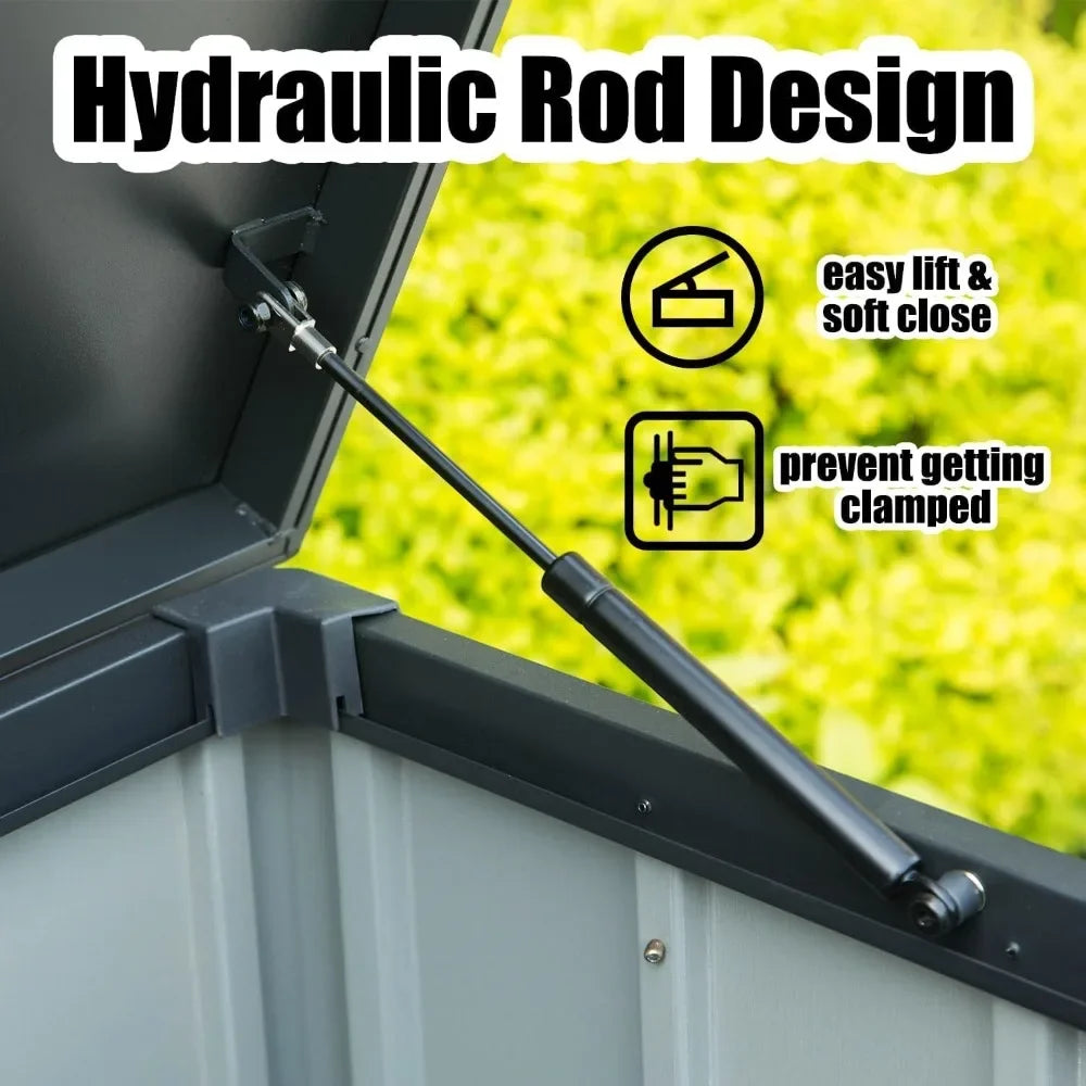 120 gallon deck box, terrace storage box with resin cover, steel tool waterproof outdoor storage container
