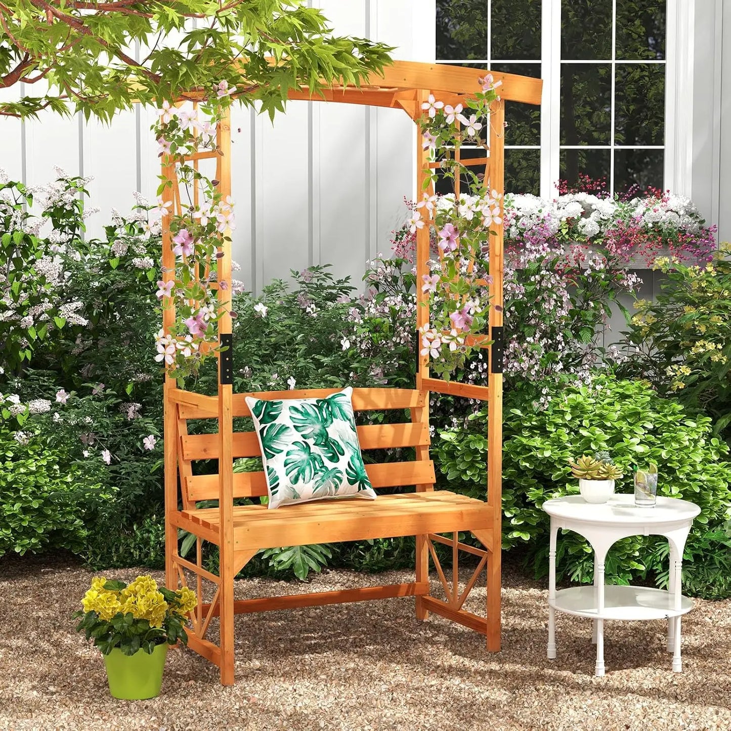 Wooden Arbor Bench with Trellis for Climbing Plants 48''W x 75''H Outdoor Lawn Wedding Decor, Customized
