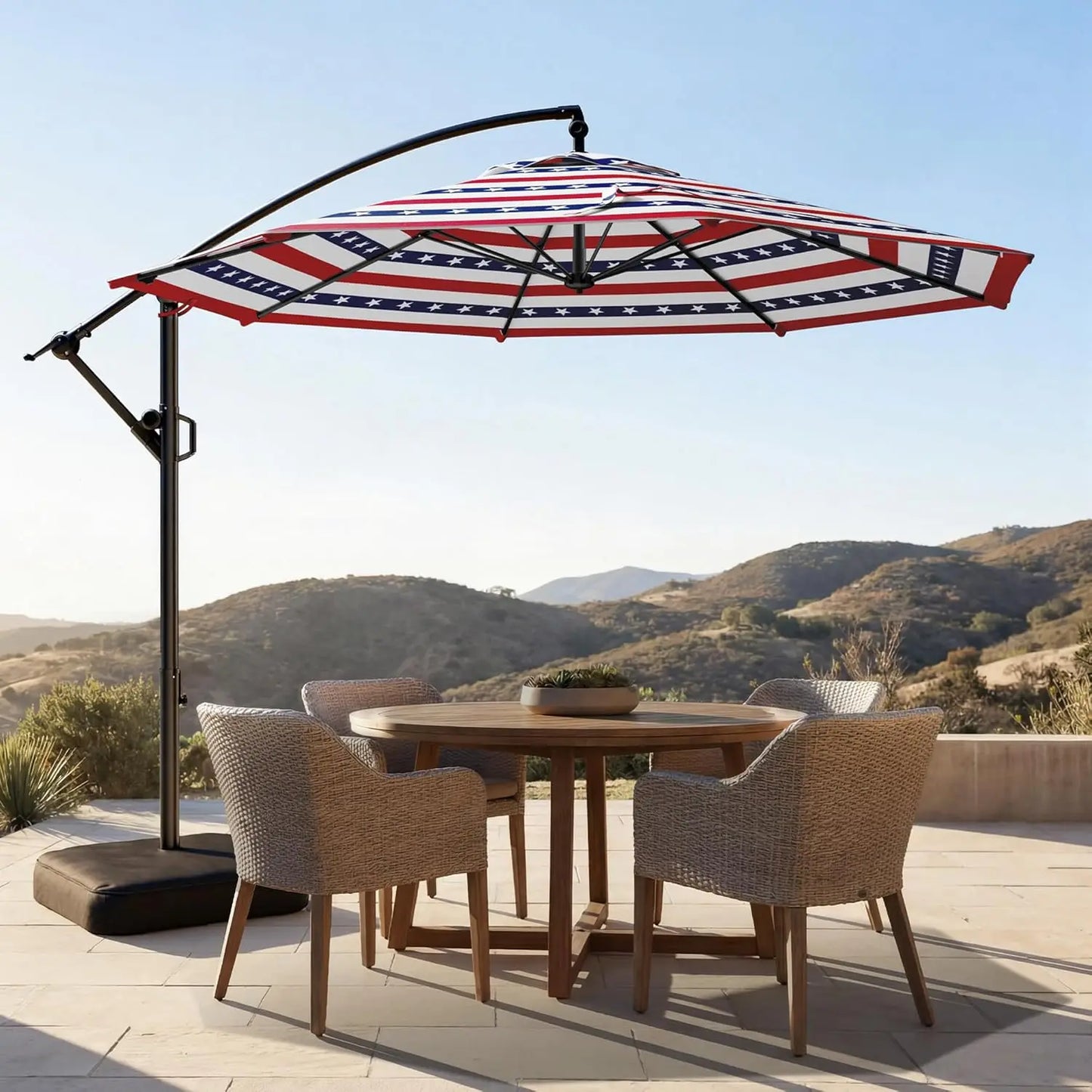 10ft Offset Patio Umbrella - w/Base, Cantilever Offset Hanging Patio Outdoor Market Umbrella UPF50+ UV Protection, Customized