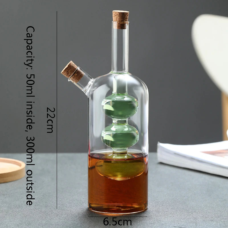 2-in-1 Double Layer Bottle Soy Sauce Vinegar Glass Bottle Oil Pot Heat Resistant Sealed Jar Condiment Storage Jar Kitchen Tools