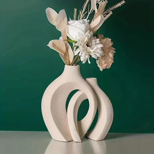 Hollow Nordic Modern  Vase Set of 2 for Modern Home Decor,Plastic imitation ceramic Hollow Flower Vases for Living Room