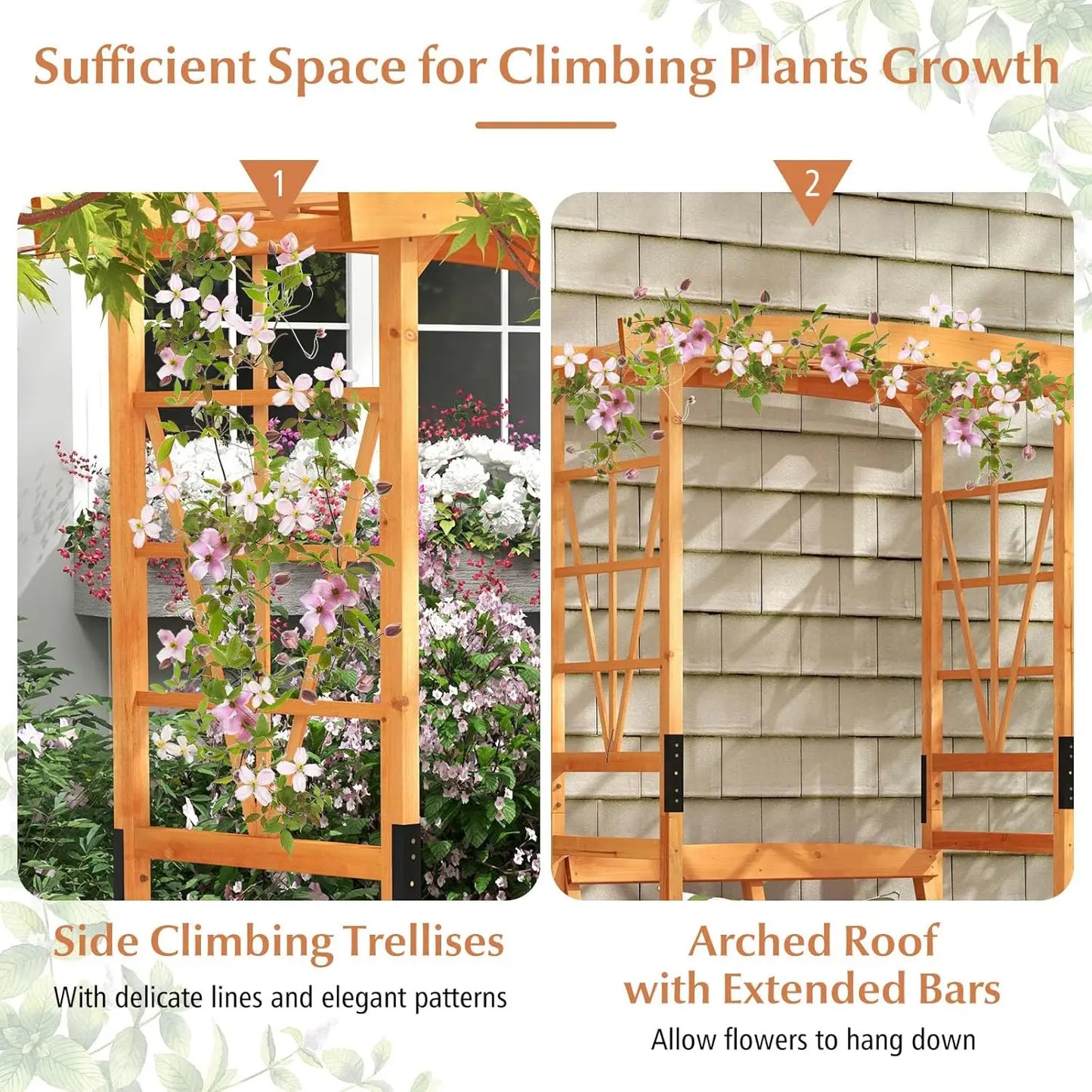 Wooden Arbor Bench with Trellis for Climbing Plants 48''W x 75''H Outdoor Lawn Wedding Decor, Customized