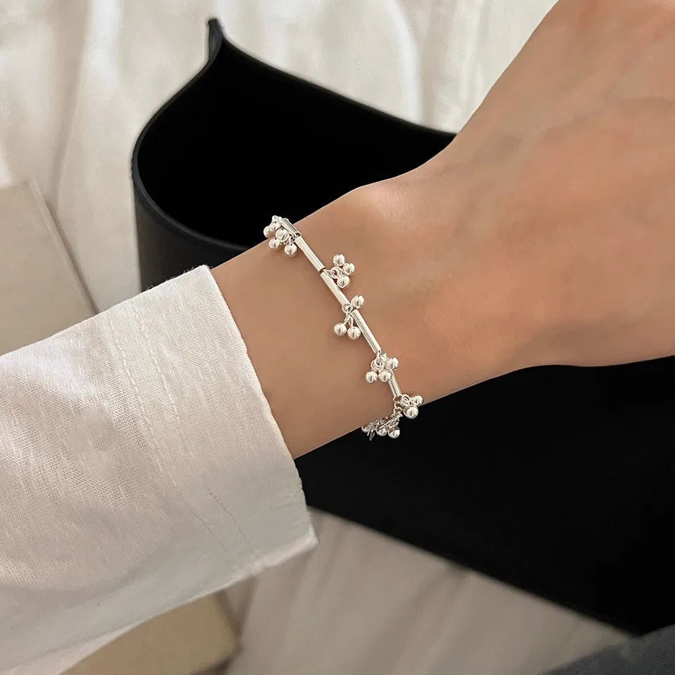 925 Sterling Silver Bracelet Geometric Cube Circle Punk Asymmetric Beaded For Woman Girl Fashion Jewelry Gift Dropship Wholesale