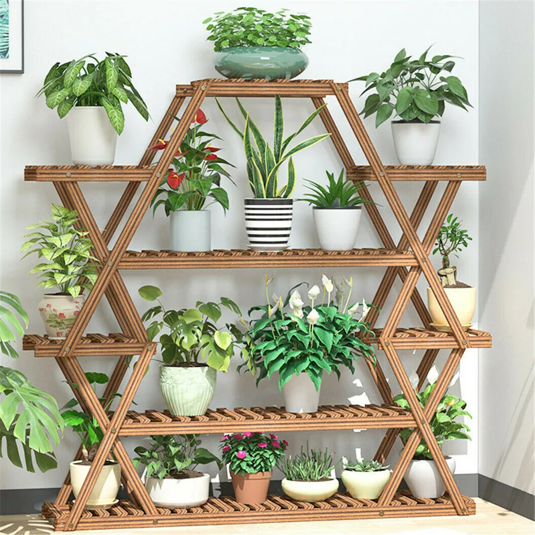 Triangular Sturdy Plant Stand Shelf Indoor Outdoor Flower Stand Corner Rack Wood