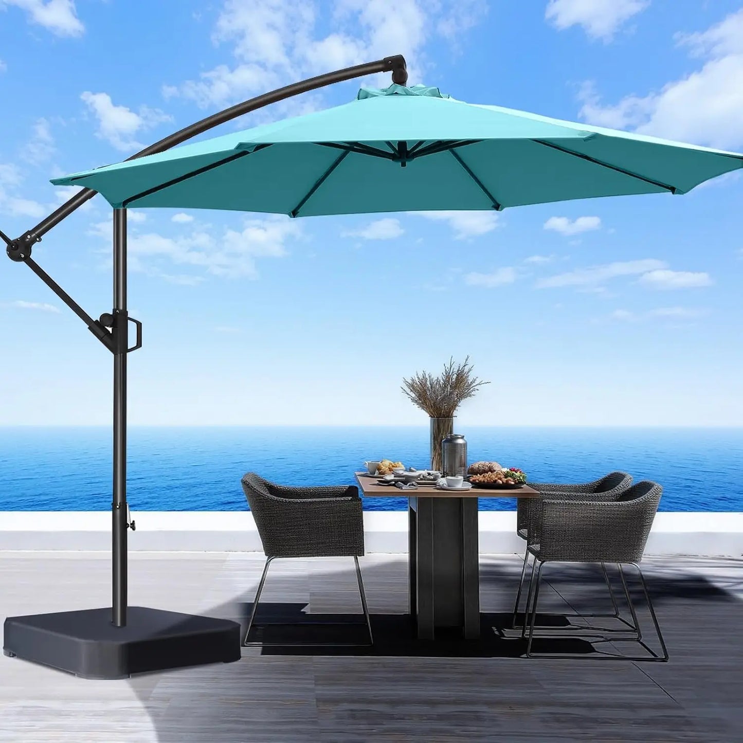 10ft Offset Patio Umbrella - w/Base, Cantilever Offset Hanging Patio Outdoor Market Umbrella UPF50+ UV Protection, Customized