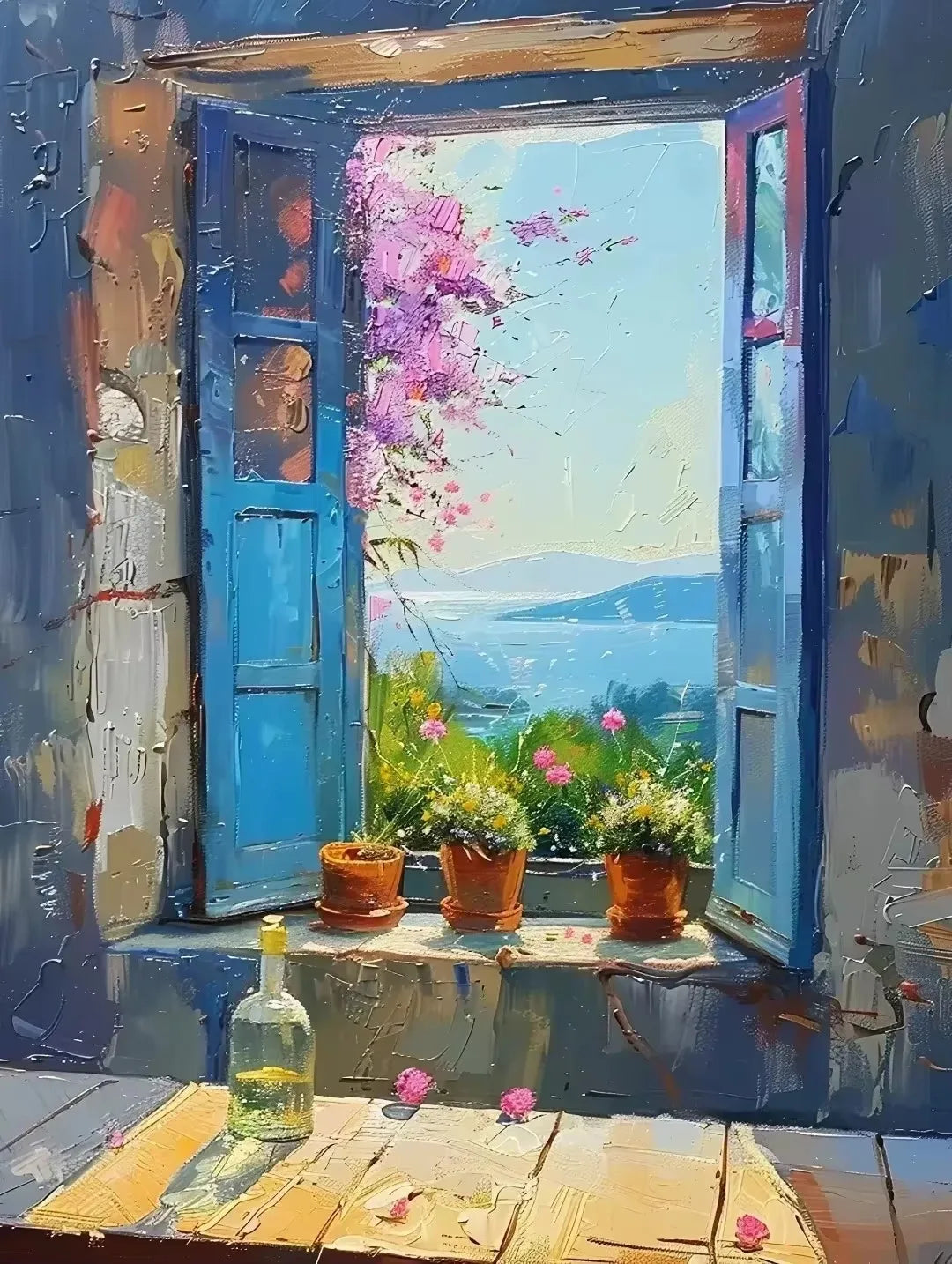 Abstract Colorful Graffiti Town Window Landscape Canvas Painting Modern Art Sea View Aesthetic Posters Prints Living Room Decor