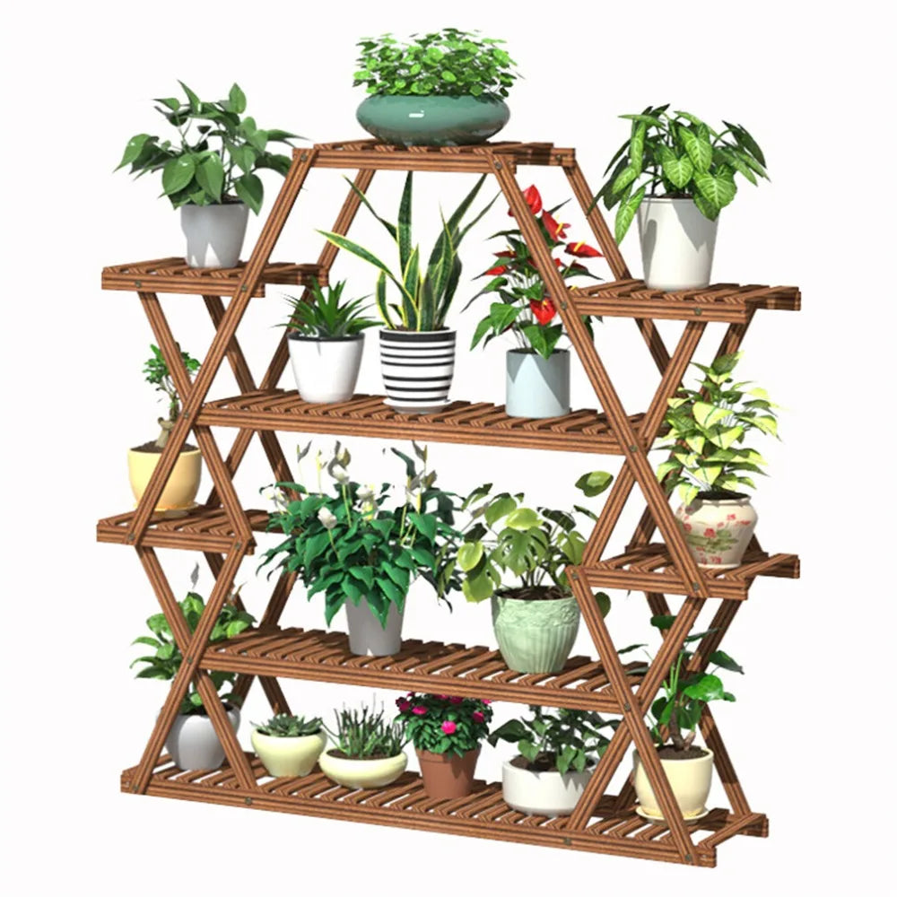 Triangular Sturdy Plant Stand Shelf Indoor Outdoor Flower Stand Corner Rack Wood
