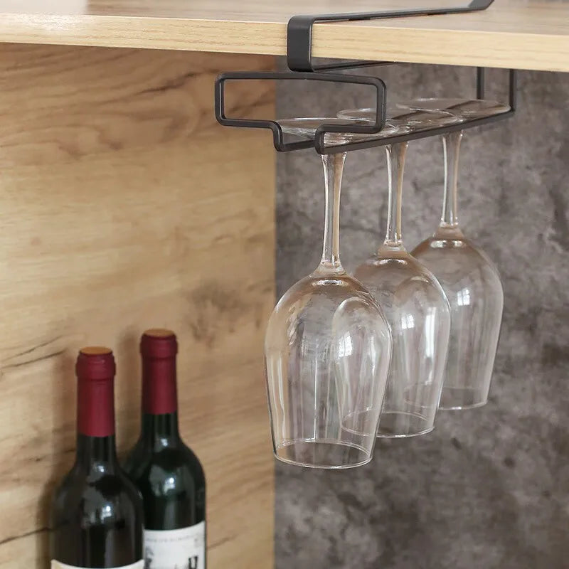 Hanging Punch-free Wine Glass Holder Household Under Cabinet Champagne Glass Storage Rack Shelf Kitchen Multi-purpose Organizer
