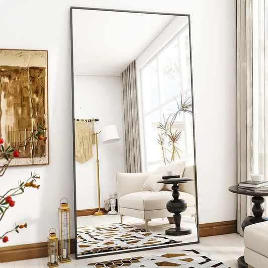 Full Length Mirror 78 x 35 - Shatterproof Floor Full Body Mirror with Aluminum Alloy Frame, Freestanding, Hanging, or Wall-Leani