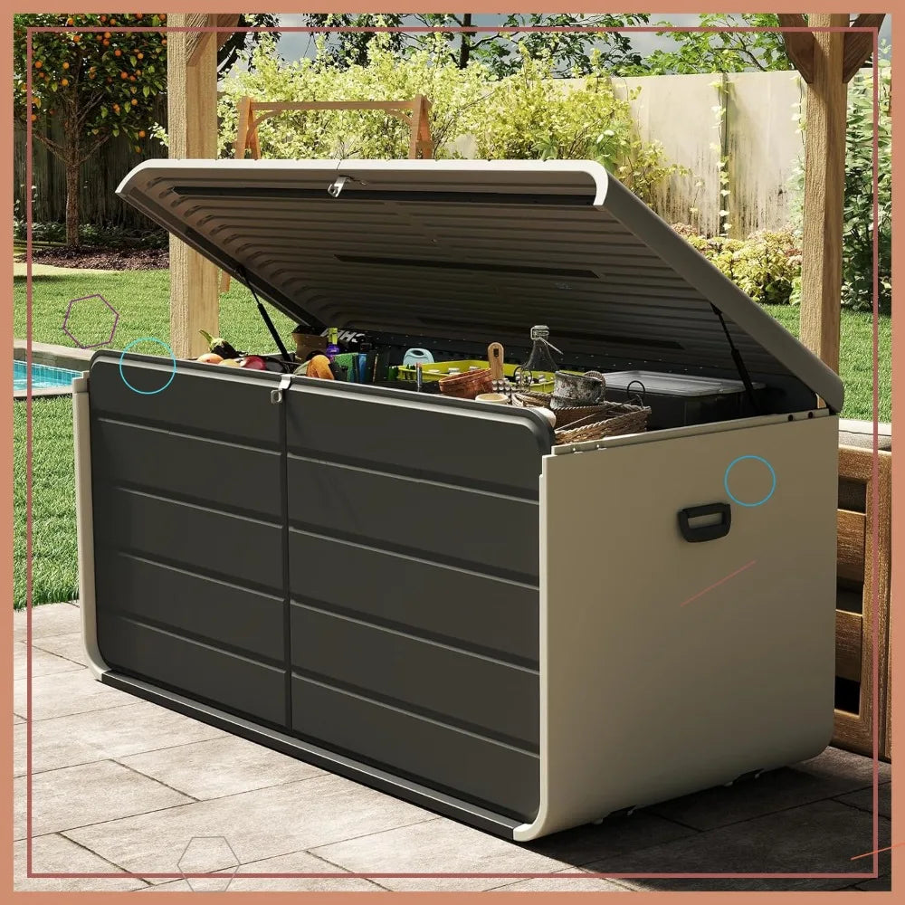 200 Gallon Outdoor Storage Box, Waterproof UV-Resistant Lockable Deck Box for Patio Cushions Garden Tools Pool Supplies