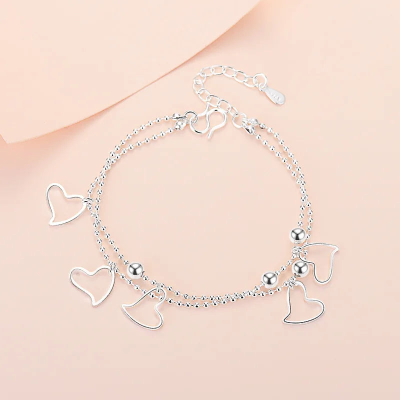 925 Sterling Silver Bracelet Geometric Cube Circle Punk Asymmetric Beaded For Woman Girl Fashion Jewelry Gift Dropship Wholesale