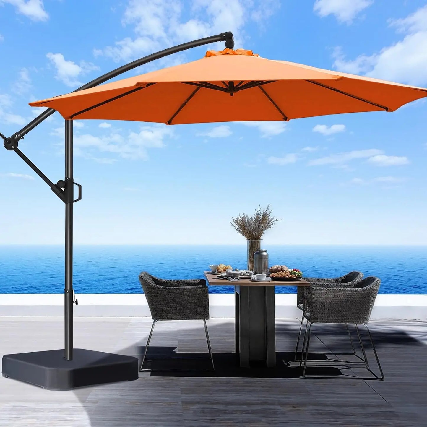 10ft Offset Patio Umbrella - w/Base, Cantilever Offset Hanging Patio Outdoor Market Umbrella UPF50+ UV Protection, Customized