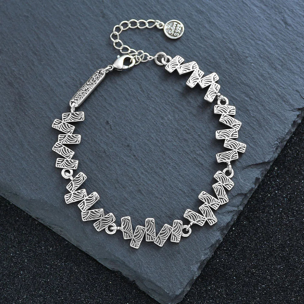 925 Sterling Silver Bracelet Geometric Cube Circle Punk Asymmetric Beaded For Woman Girl Fashion Jewelry Gift Dropship Wholesale
