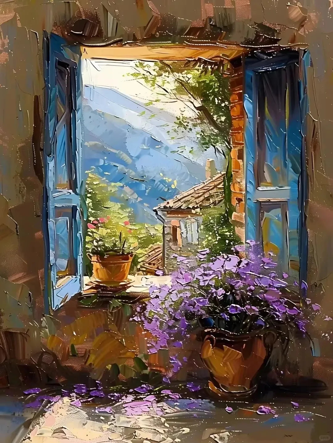 Abstract Colorful Graffiti Town Window Landscape Canvas Painting Modern Art Sea View Aesthetic Posters Prints Living Room Decor