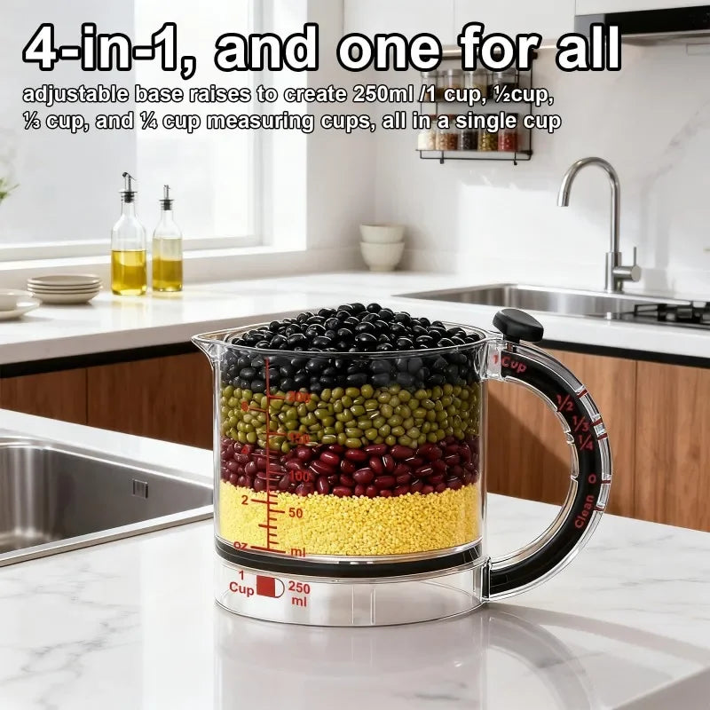 4-IN-1 Measuring Cup Adjustable MultiFunctional Measuring Cup with Scraper-Style Seal Base Kitchen Cube Cups Tools for Cooking
