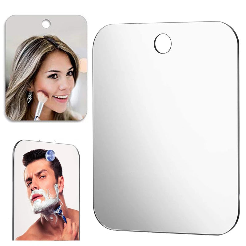 1Pc Acrylic Mirror With Wall Suction Shower Mirror with Razor Holder For Man Shaving Women Makeup Portable Travel Bathroom