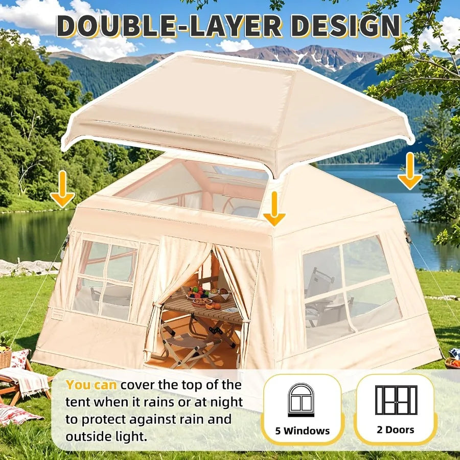 Inflatable Camping Tent for 4-6 Person Easy Setup Portable Water-Resistant Cabin Tent with Mesh Windows Pumps
