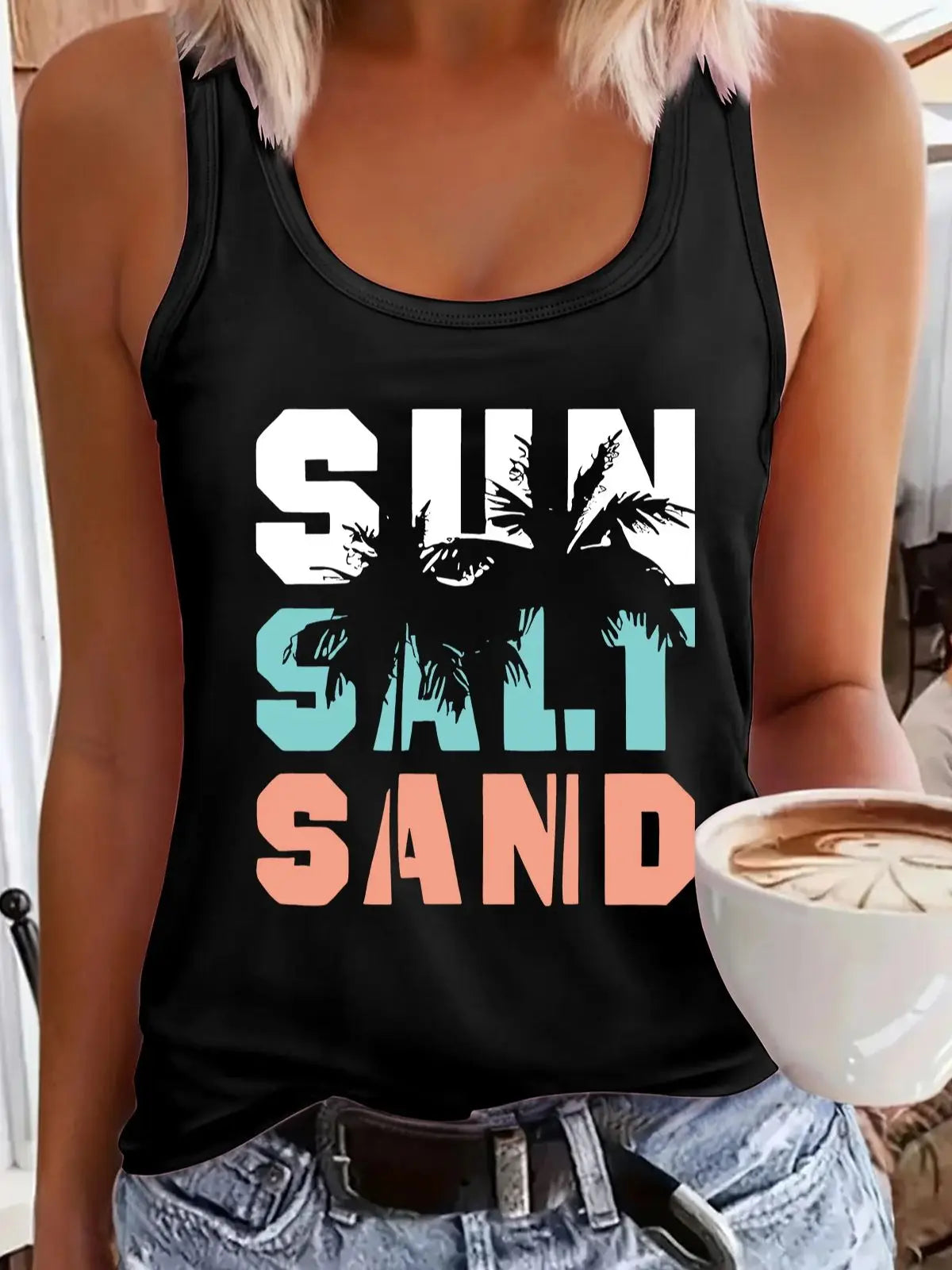 printed Summer women's loose and personalized dream catcher mesh printed vest top T-shirt comfortable sleeveless