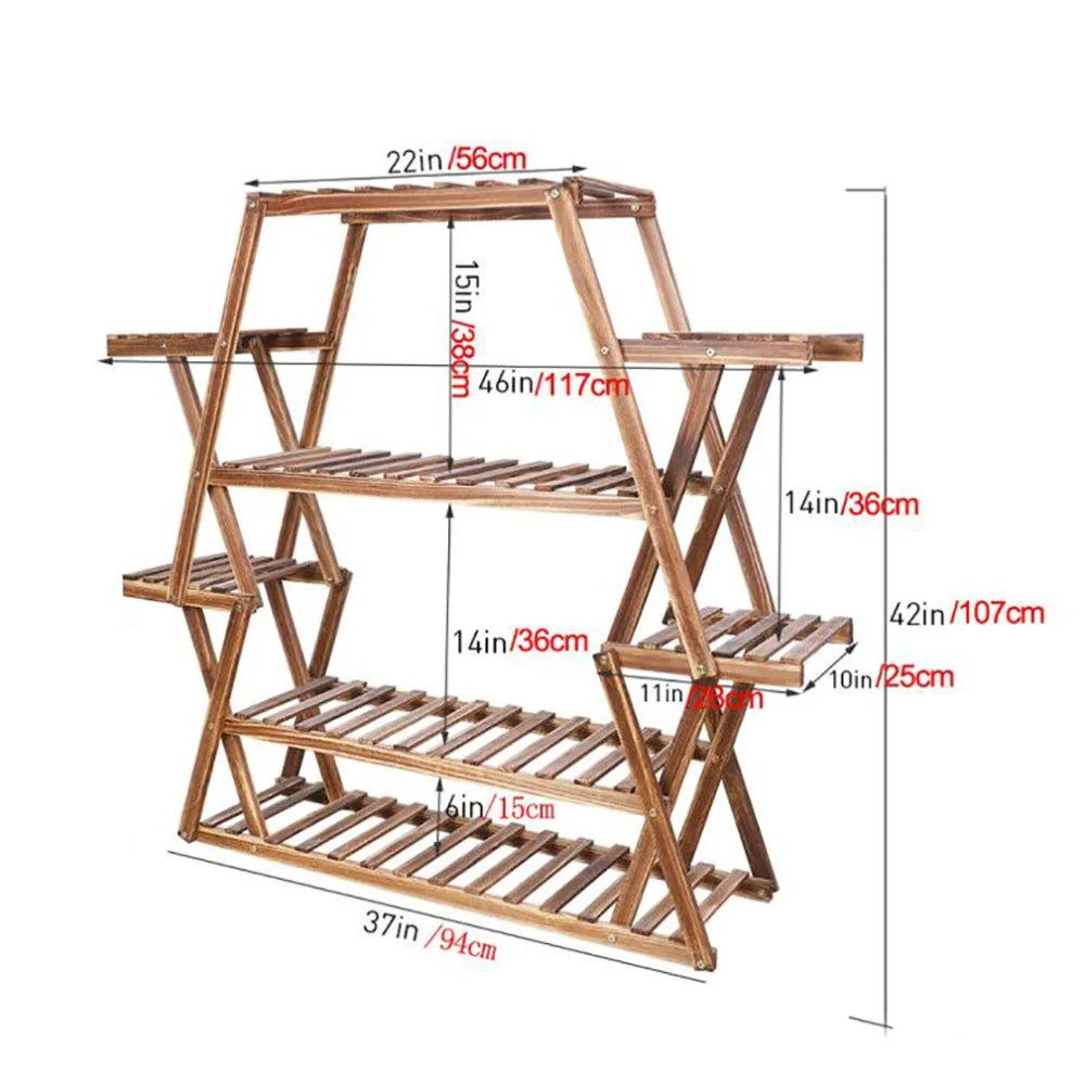 Triangular Sturdy Plant Stand Shelf Indoor Outdoor Flower Stand Corner Rack Wood