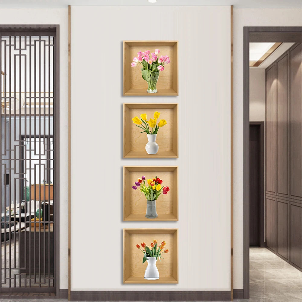 11 Styles cabinet decoration simulation plant potted plant oil resistant and waterproof PVC frameless wall sticker