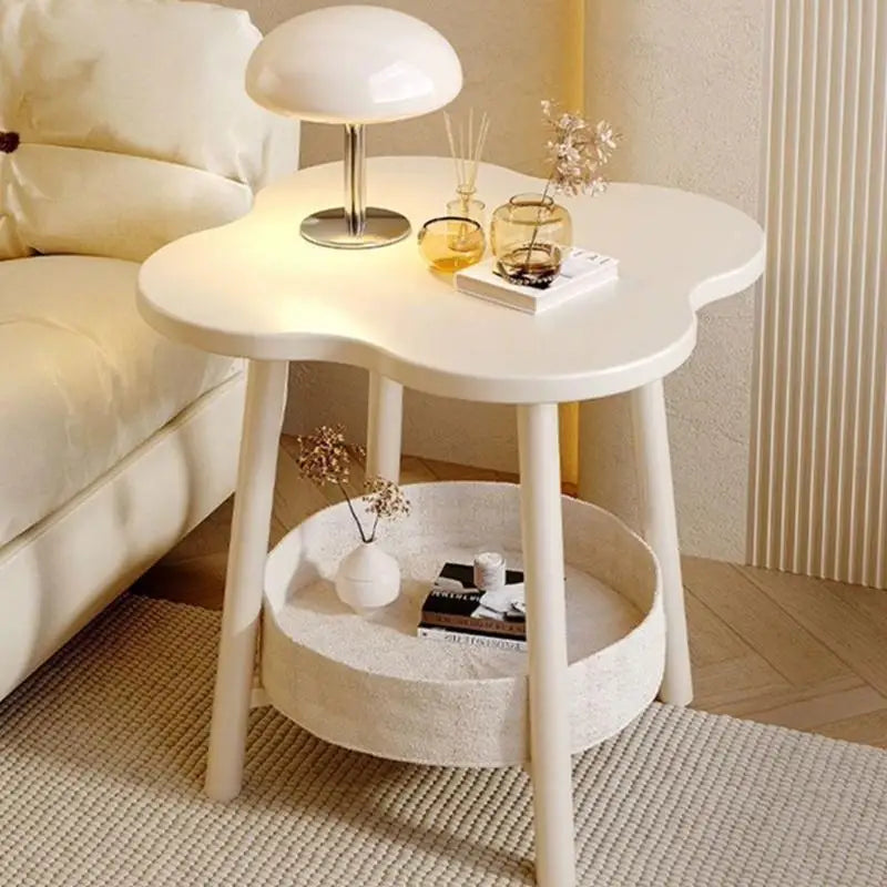 Lightweight Plastic Bedsides Shelf with Multi Tiers Storage Modern Cream Tone Easy to Move Nightstand for Small Spaces 87HA