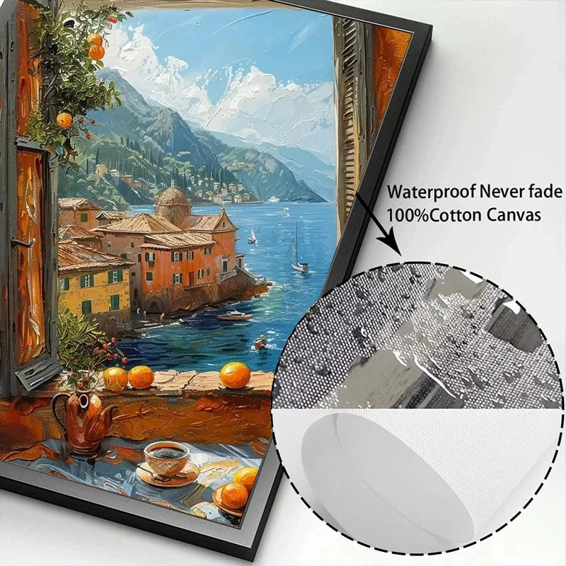 Abstract Colorful Graffiti Town Window Landscape Canvas Painting Modern Art Sea View Aesthetic Posters Prints Living Room Decor