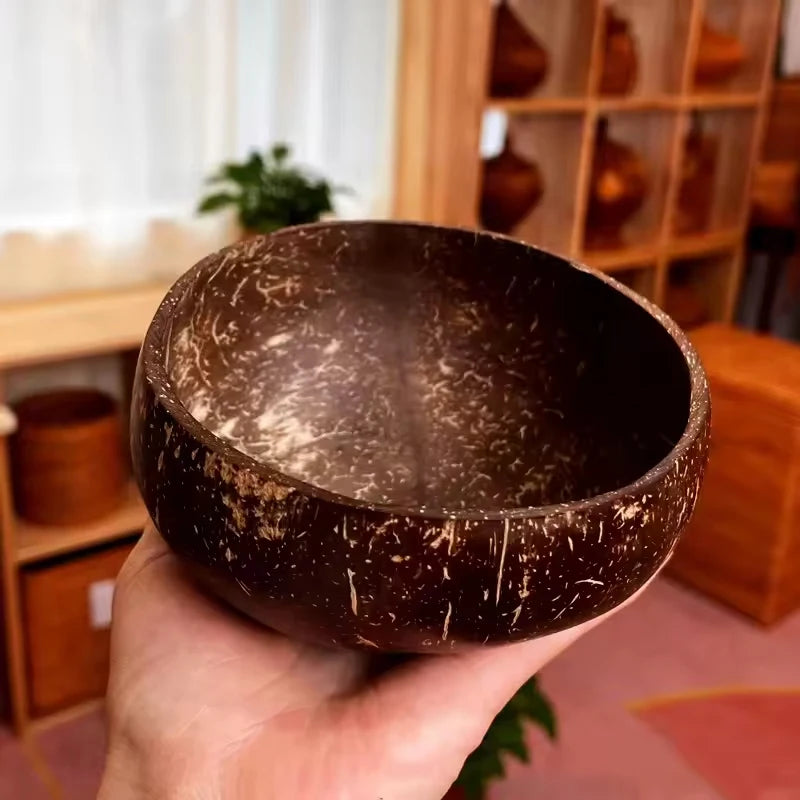 Natural Coconut Bowl Set Salad Smoothie Bowls Wooden Ramen Bowl Coconut Spoon Set Coco Smoothie Kitchen Tableware Coconut Bowl