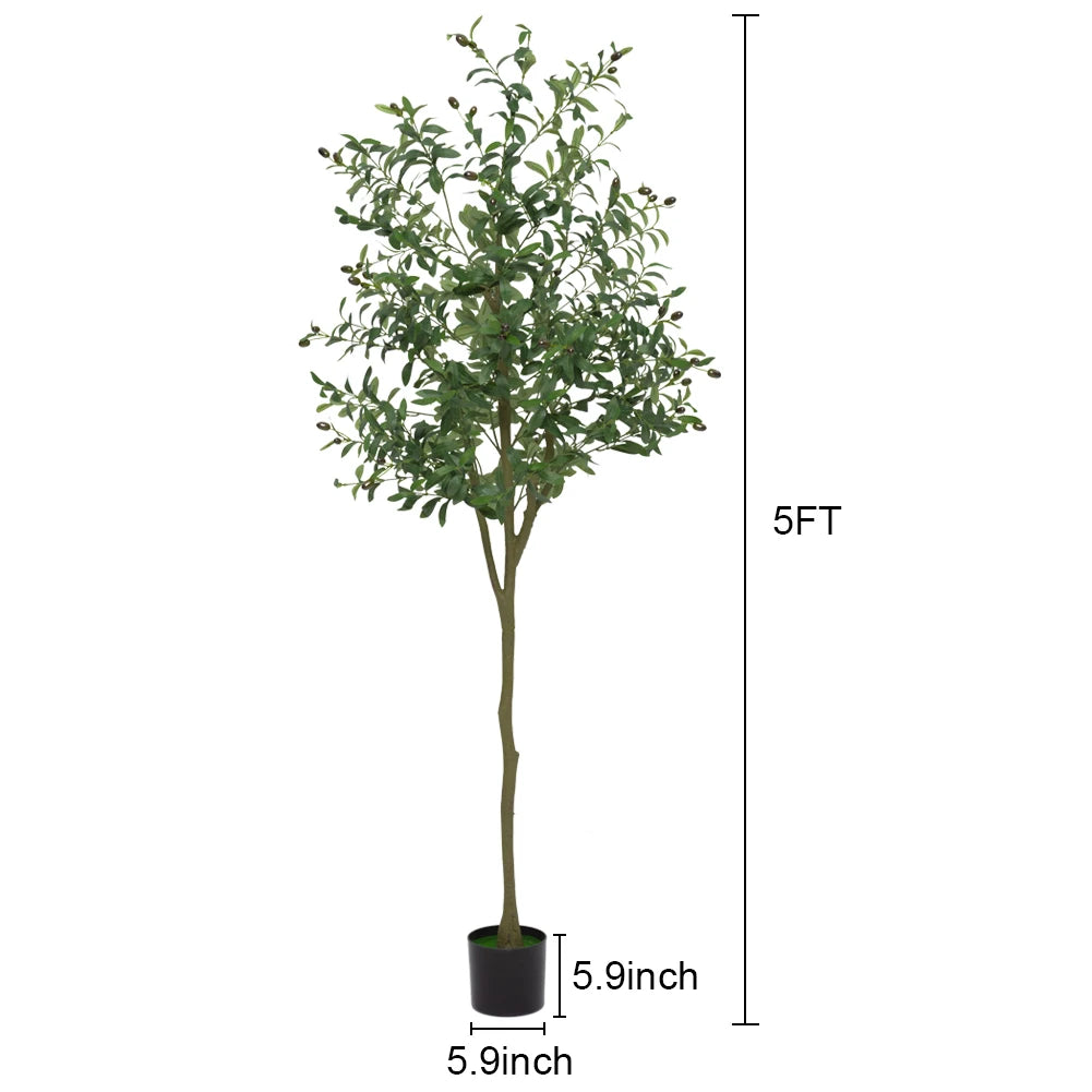 Realistic Artificial Olive Tree for Home & Office Decor Tall Faux Plant with Lifelike Leaves & Fruits UV-Resistant Potted Tree