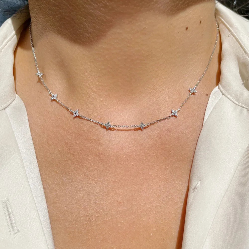 New Stainless Steel Zircon Necklaces for Women 18K Gold Plated Four Leaf Grass Collar Chain Necklace Luxury Jewelry Gift