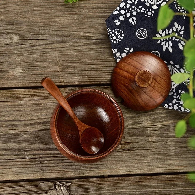 JUSTINLAU Wooden Salt Shaker Vintage Seasoning Jar with Lid Salt Cellar Sugar Spice Jar Chili Seasoning Container Jars Salt Box