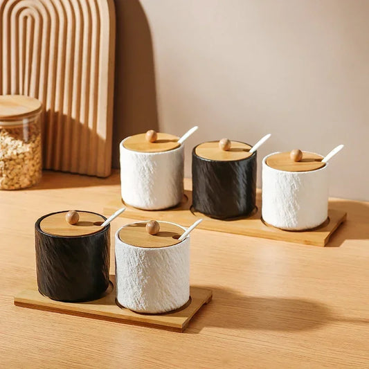 Household ceramic seasoning bottle jar seasoning box Chili salt sugar jar monosodium glutamate seasoning box kitchen supplies