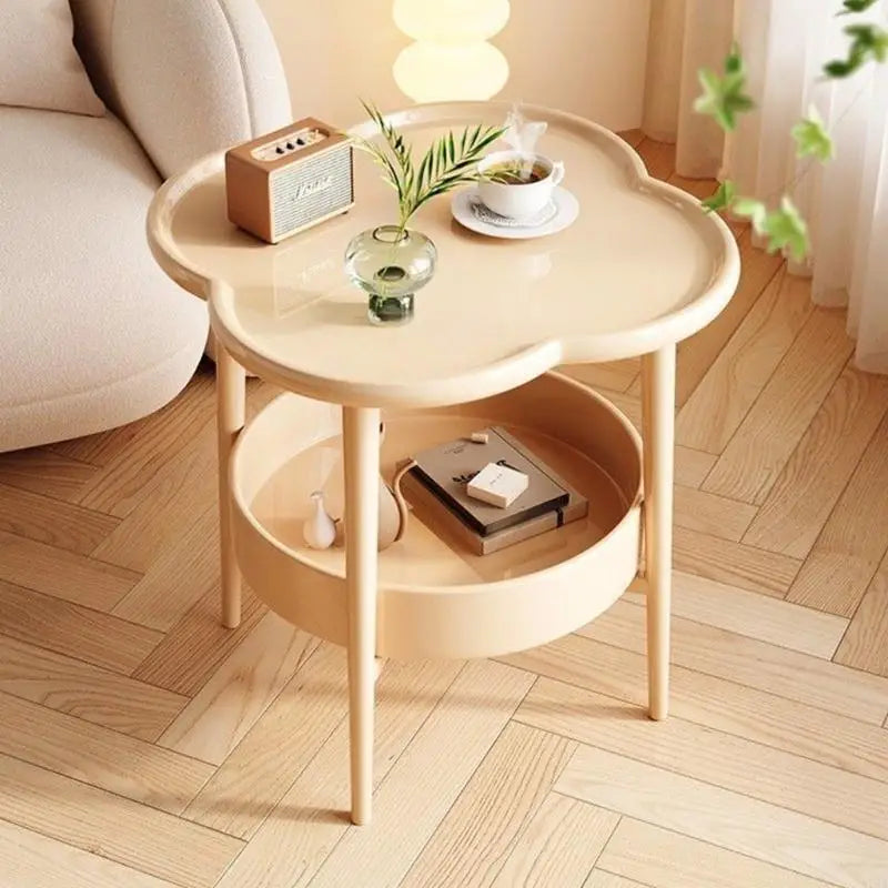 Lightweight Plastic Bedsides Shelf with Multi Tiers Storage Modern Cream Tone Easy to Move Nightstand for Small Spaces 87HA